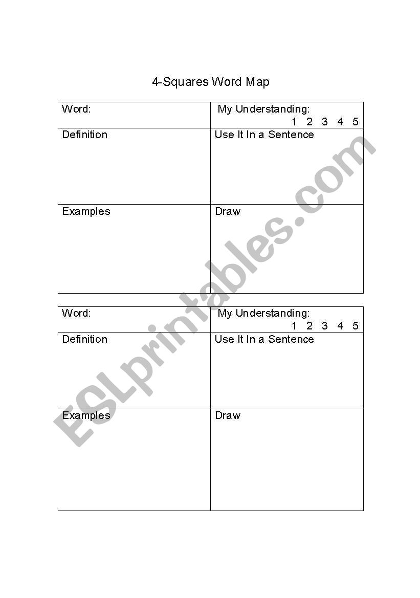 4 Square Word Map worksheet