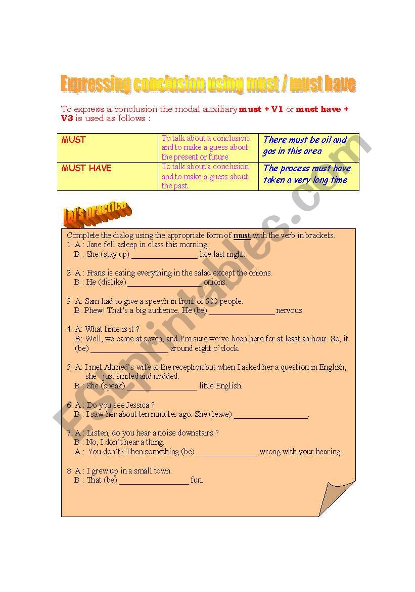 Expressing conclusion using Must/Must have