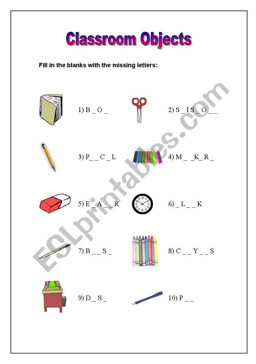 Classroom Objects worksheet worksheet