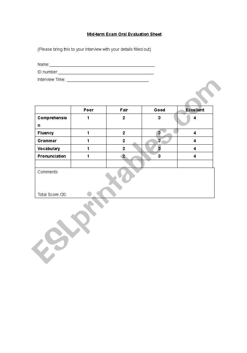 speaking scoring sheet worksheet