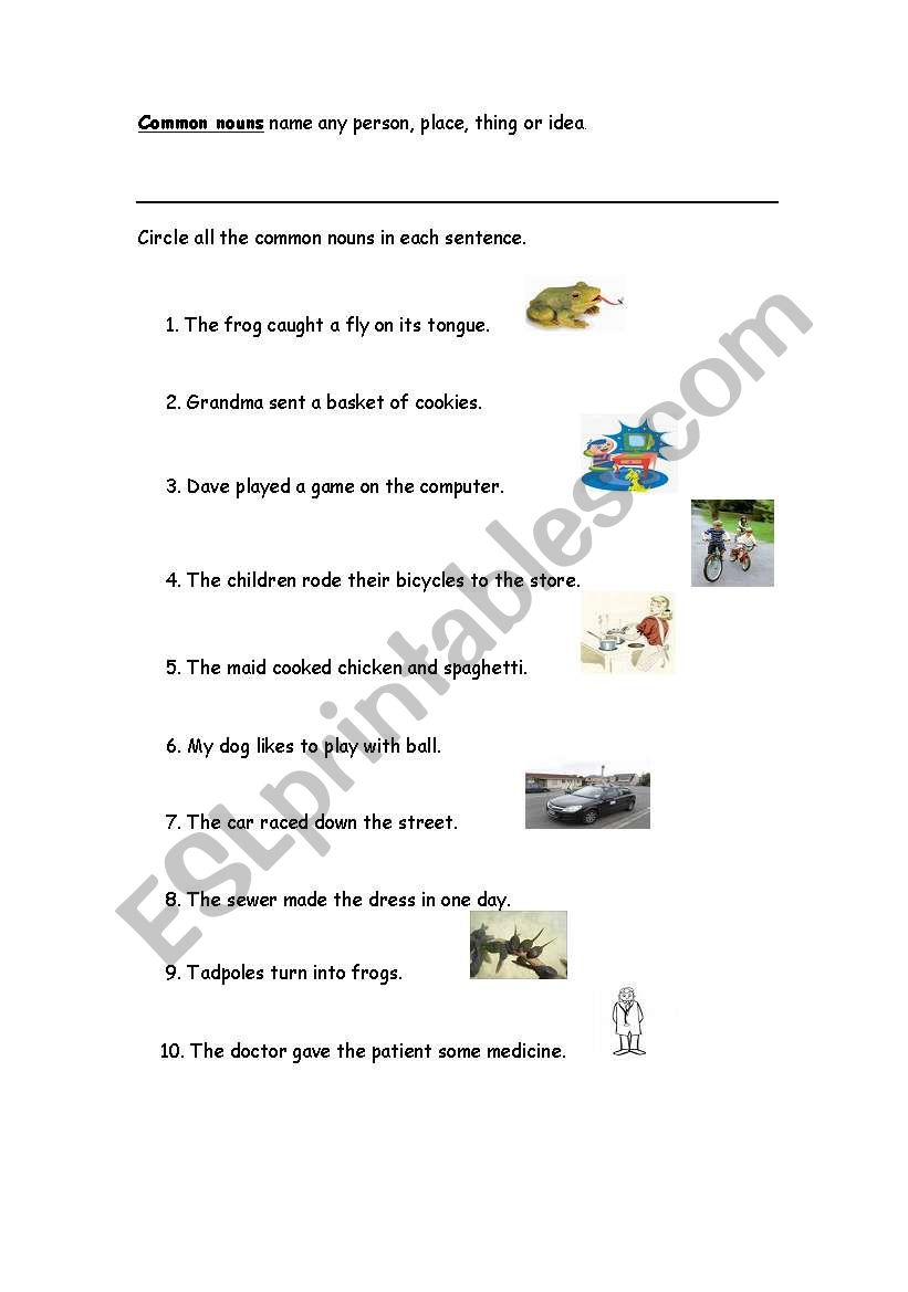 english worksheets common nouns