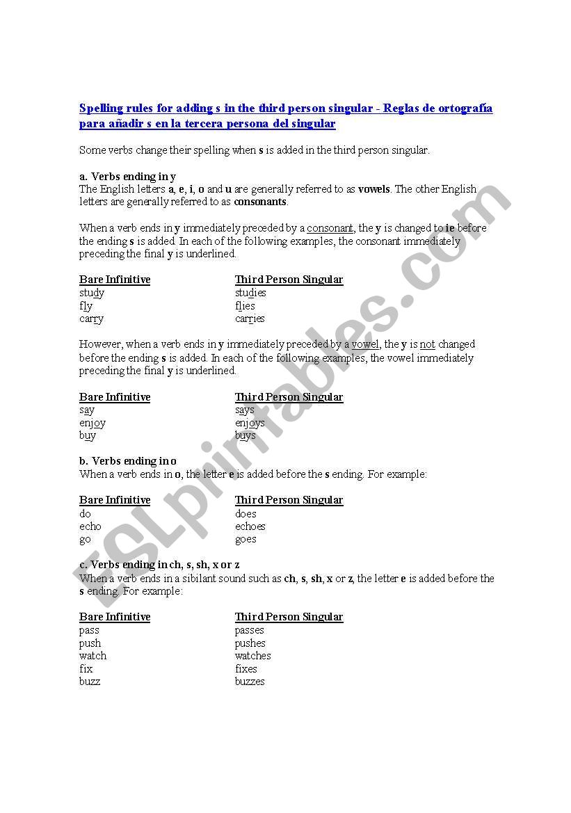 Third person singular worksheet