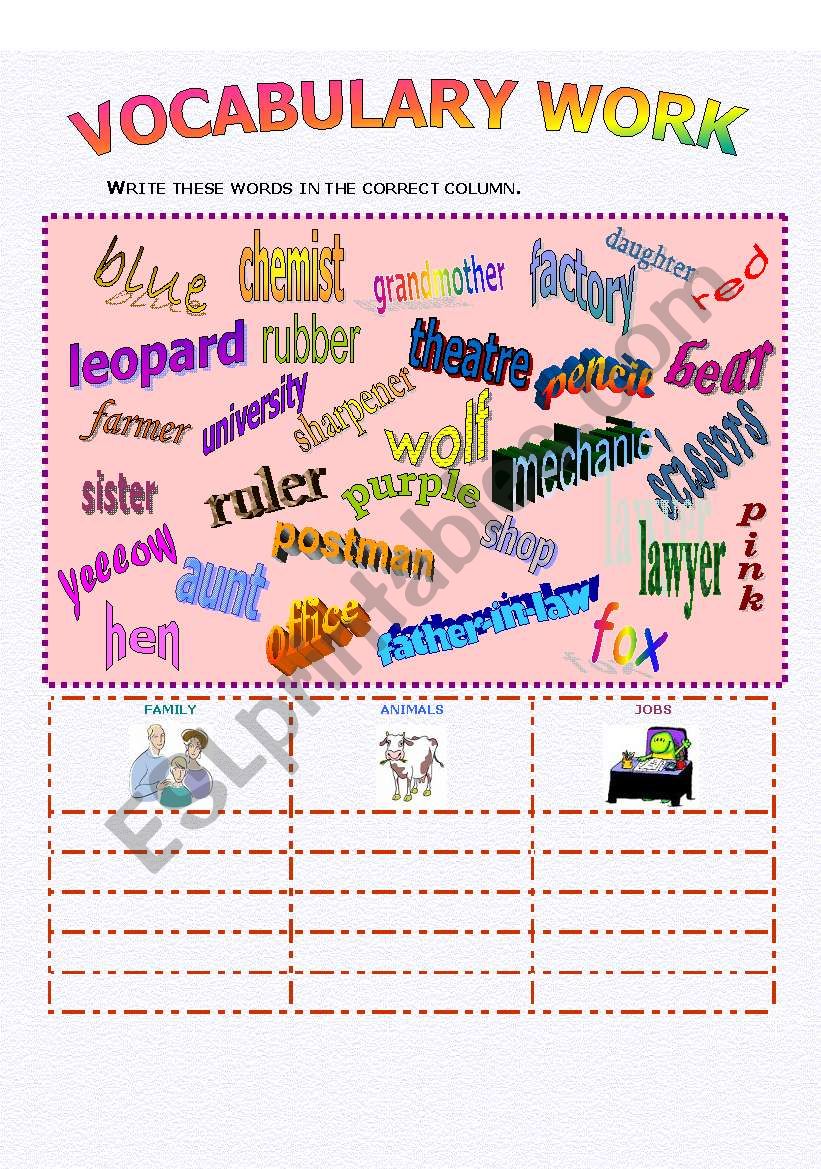 Vocabulary Work (part 2) worksheet