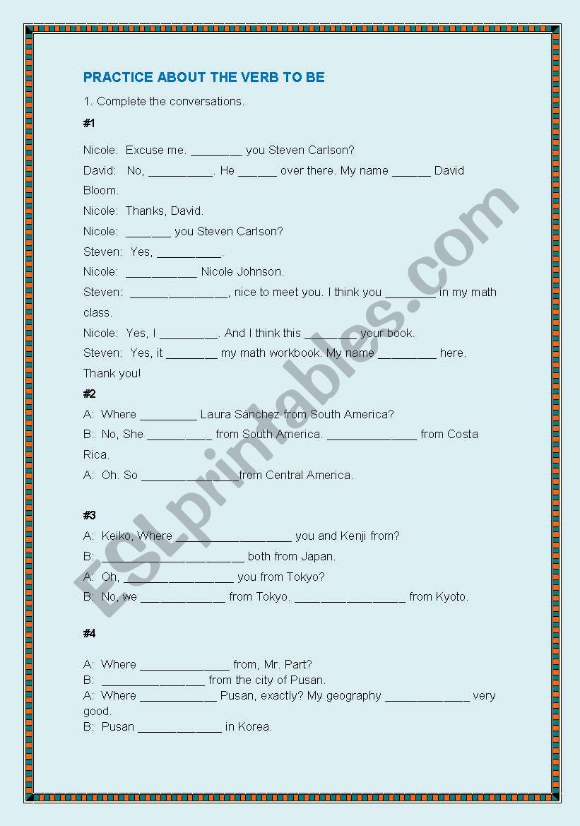 PRACTICE ABOUT THE VERB TO BE worksheet