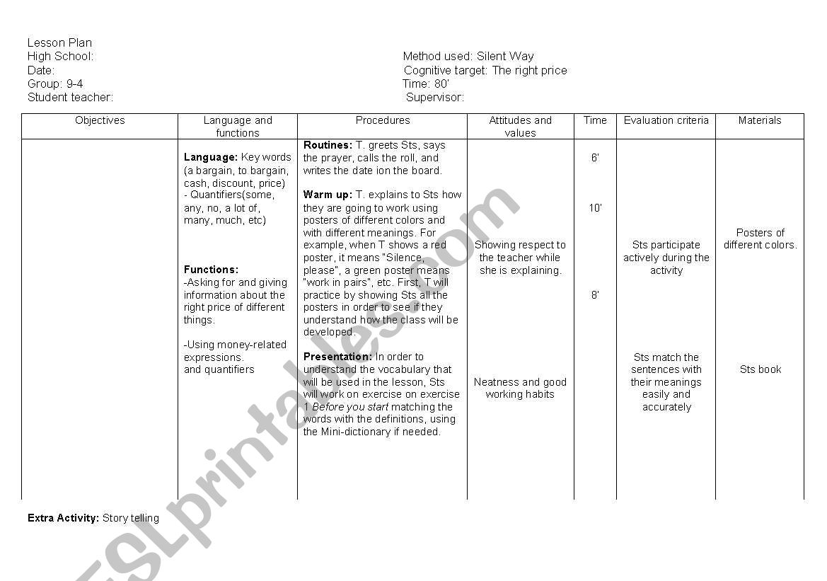 LESSON PLAN 3: Method used: Silent Way