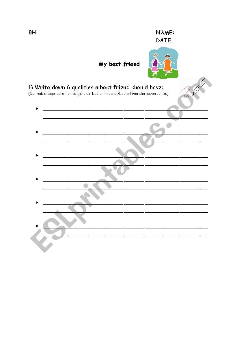 describe your best friend worksheet