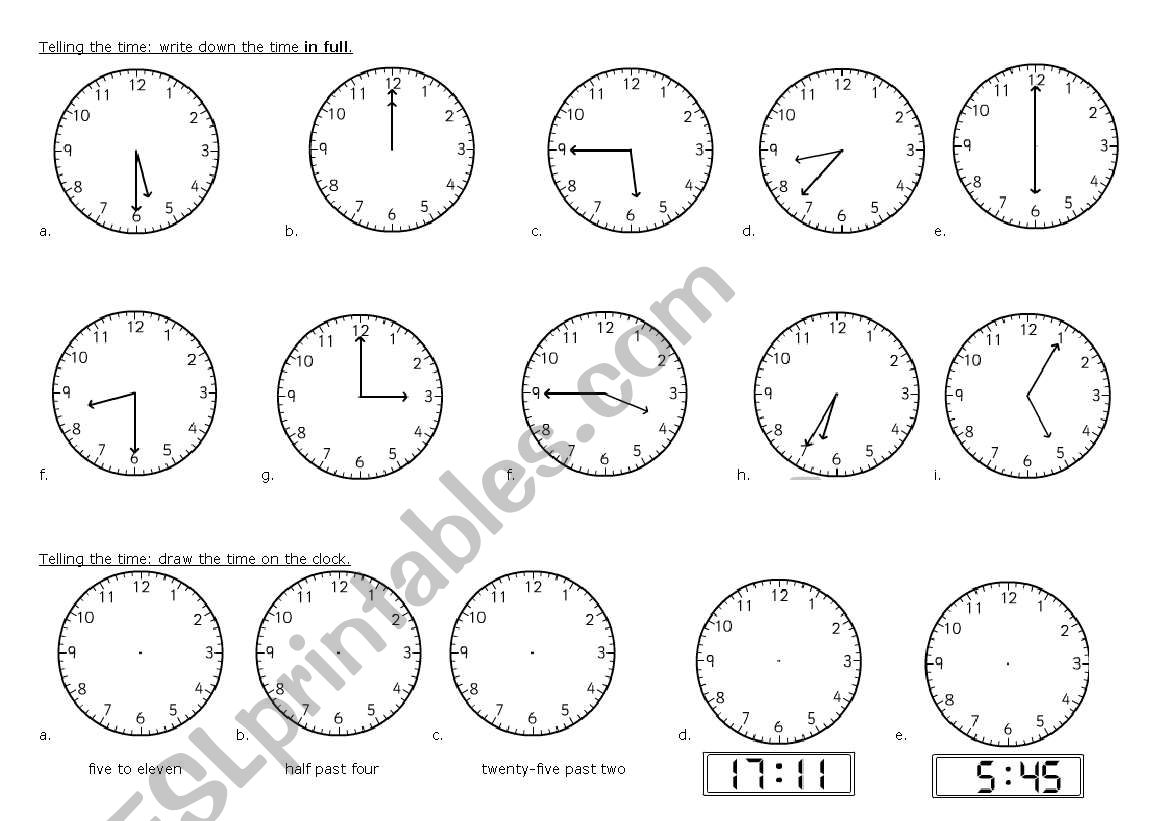 Telling time worksheet