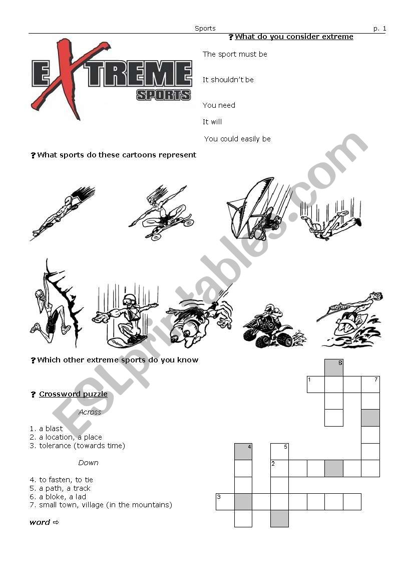 Extreme sports & modal verbs worksheet