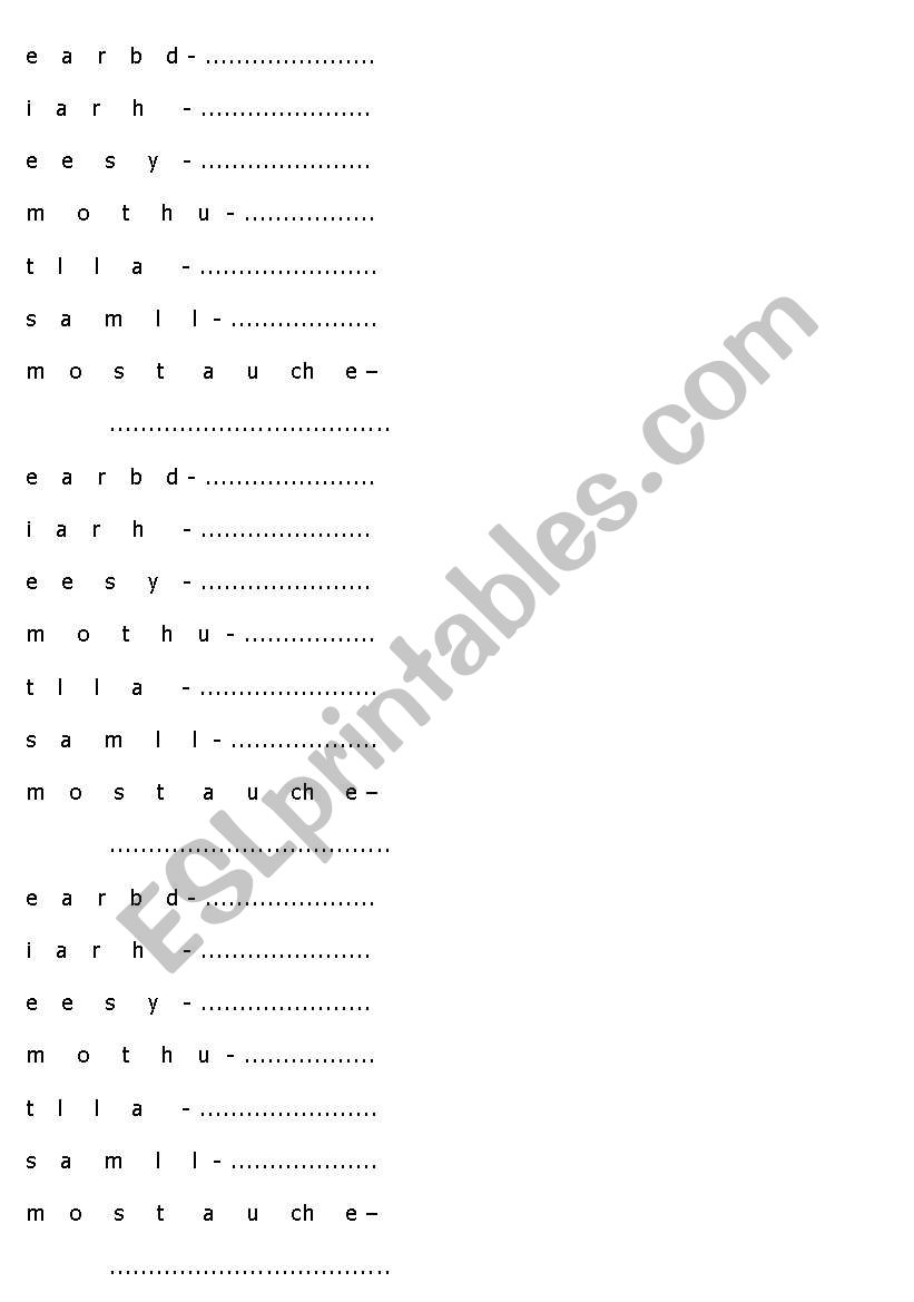 my face worksheet