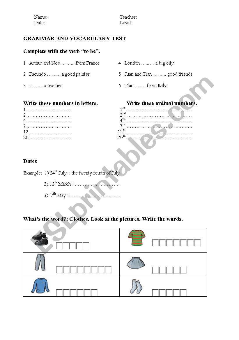 test worksheet