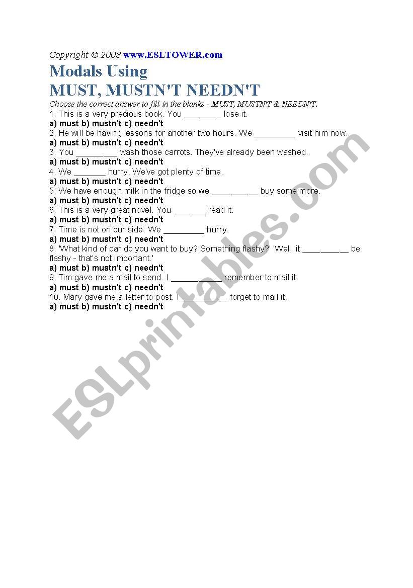 Modal auxilliaries  worksheet