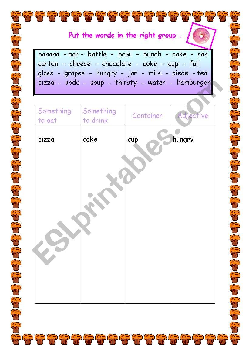 food worksheet