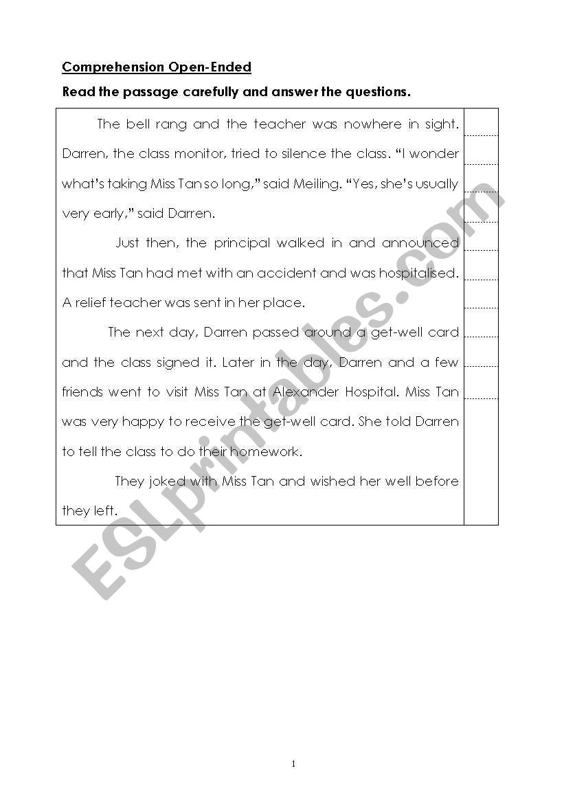 Comprehension worksheet  worksheet