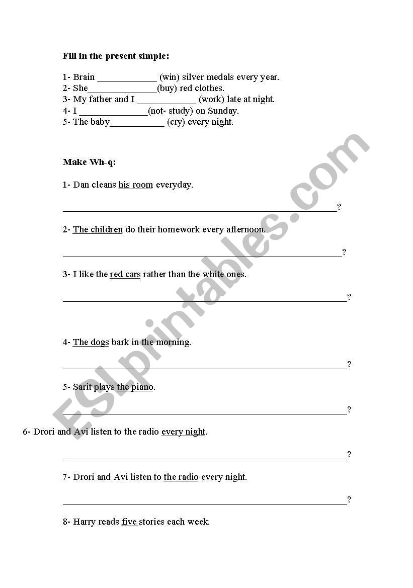 Fill in the present simple worksheet