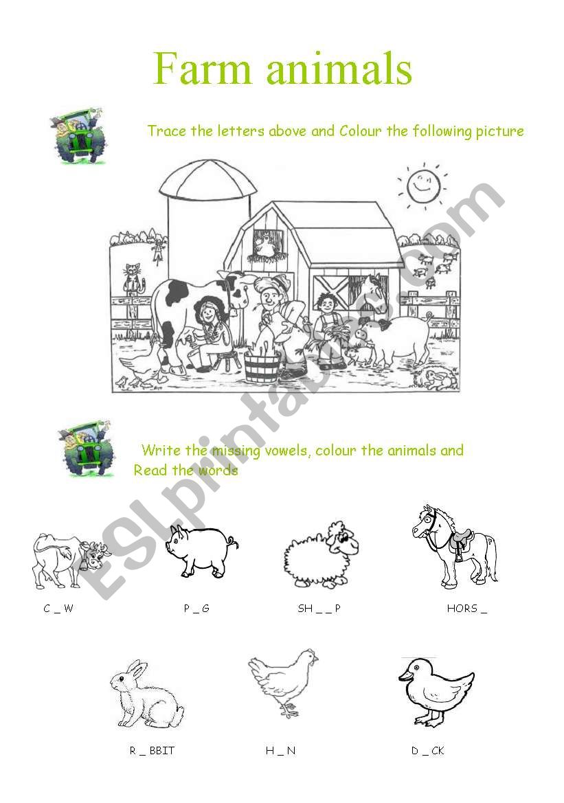 Farm Animals and Vowels worksheet