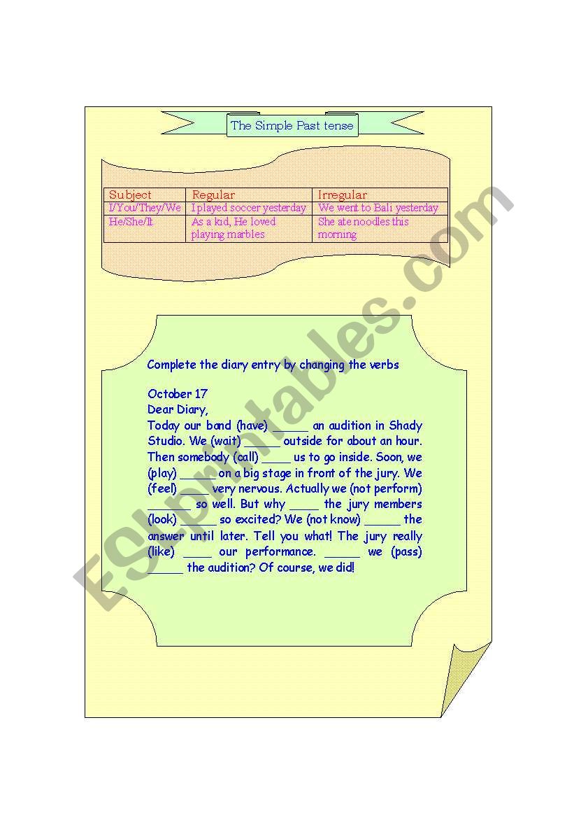 past tense with song worksheet
