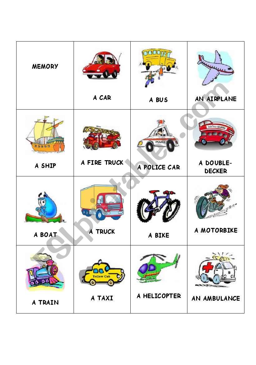 Transports memory worksheet