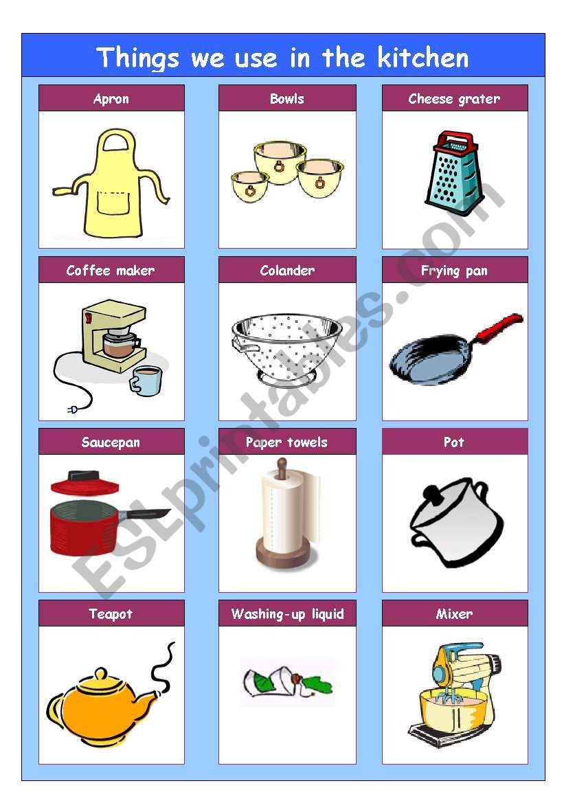 Things we use in the kitchen worksheet