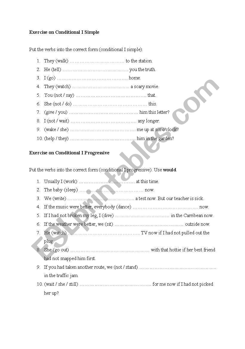 Exercises on Conditionals worksheet