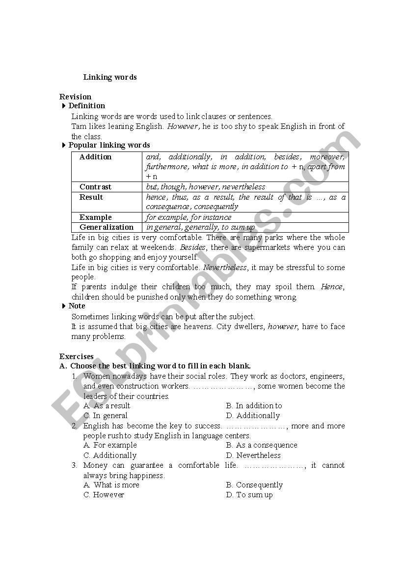 Linking Words worksheet