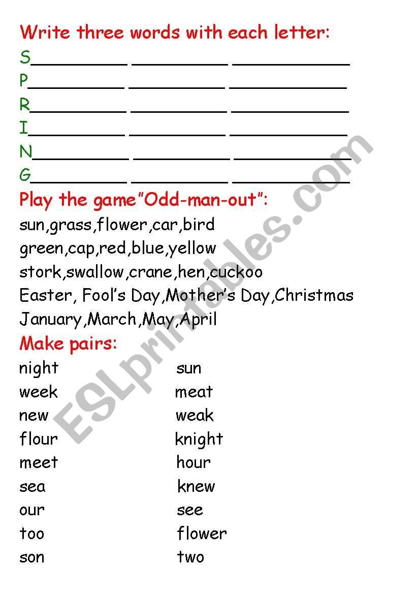 Spring  Activity worksheet