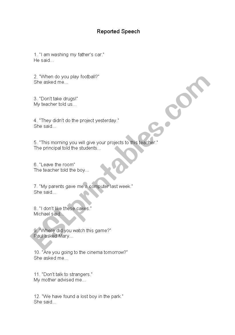 Reported Speech  worksheet