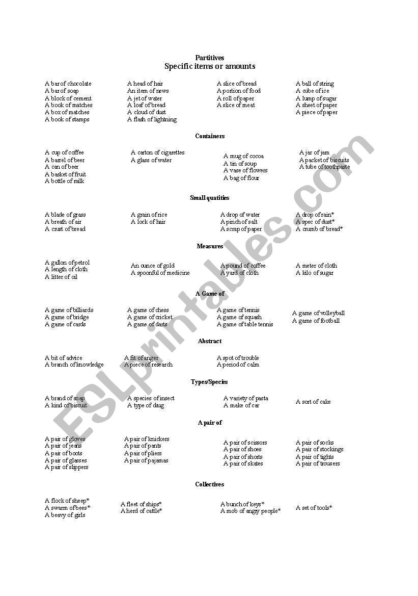 partitives worksheet