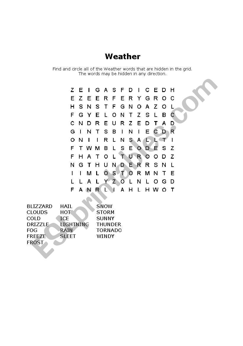 weather word search worksheet