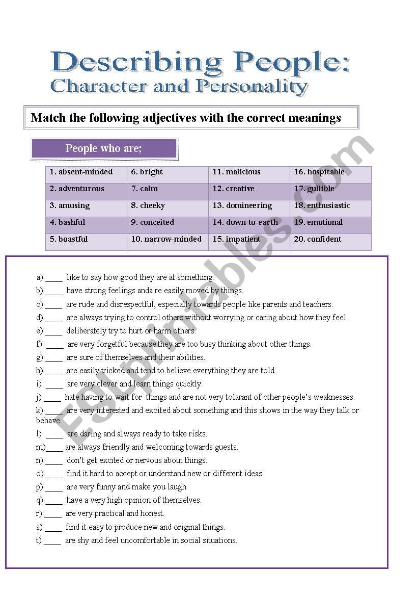 personality worksheet