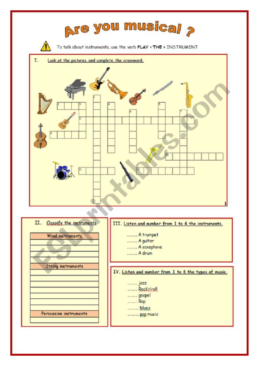 are you musical? worksheet