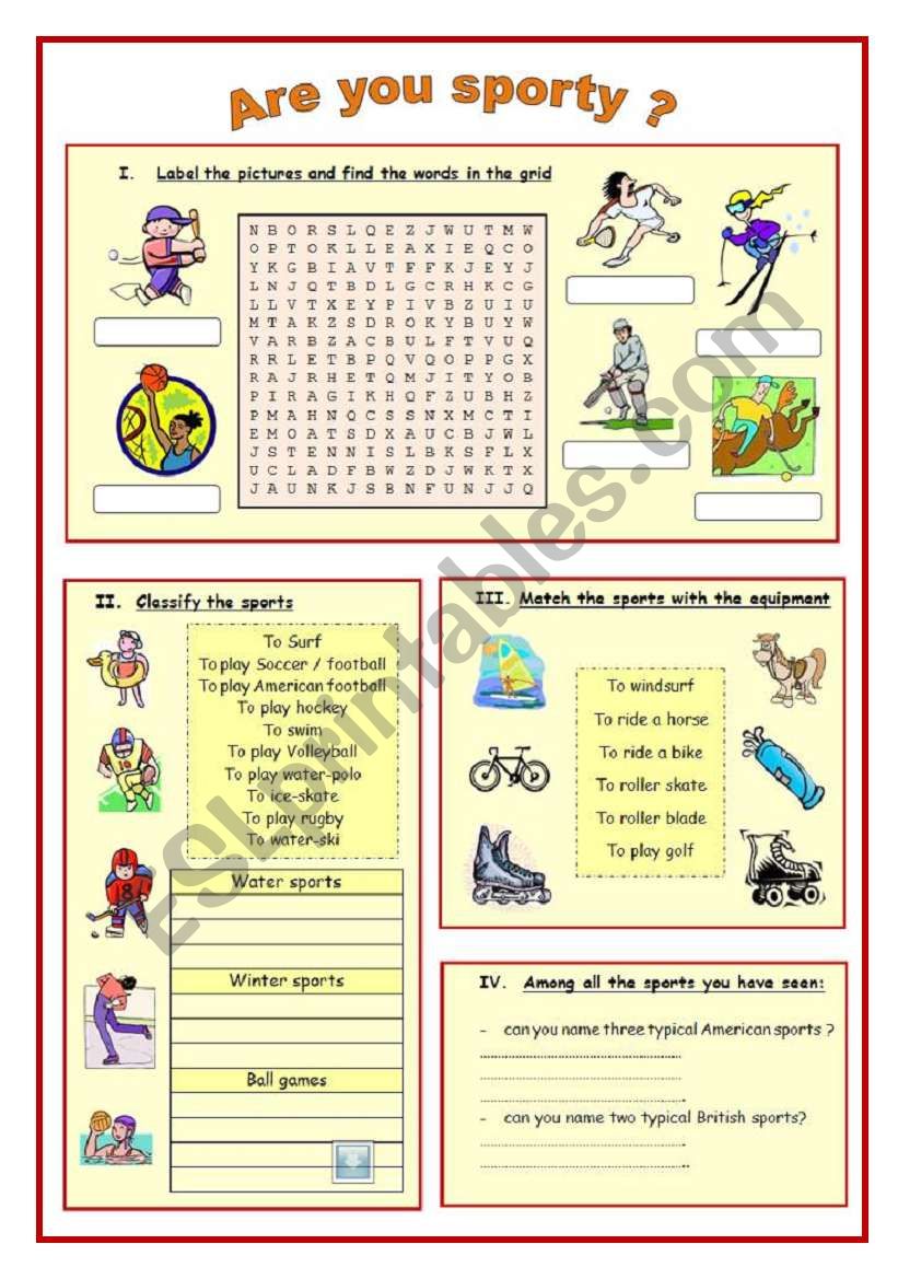 are you sporty? worksheet