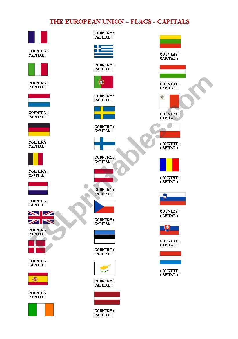 THE EUROPEAN UNION FLAGS worksheet