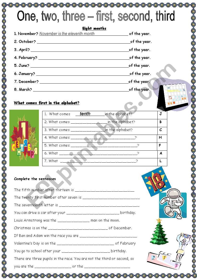 Ordinal Numbers worksheet