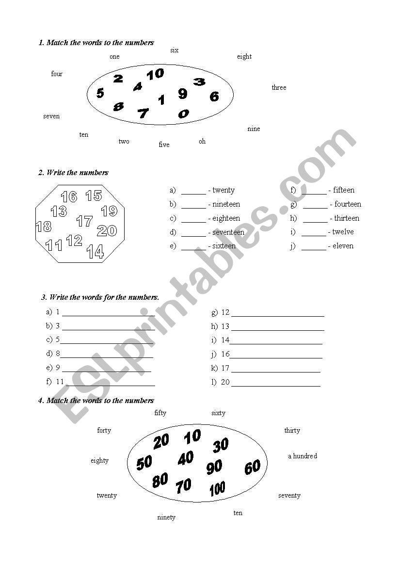 numbers worksheet