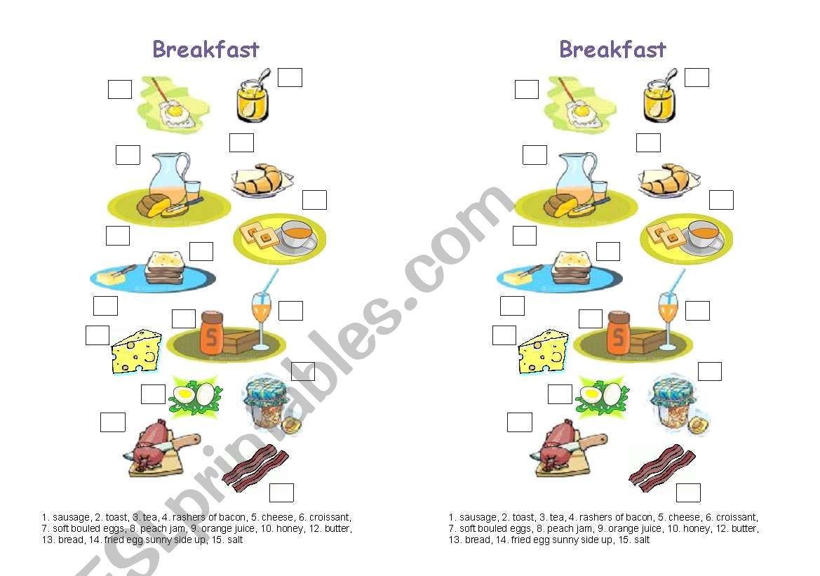 Breakfast worksheet