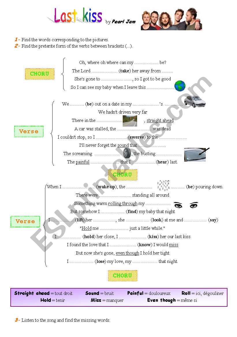 Last Kiss Lyrics - Pearl Jam general…: English ESL worksheets pdf