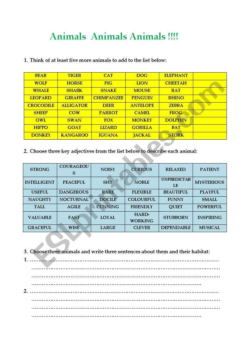 Animals Animals Animals!!!  worksheet