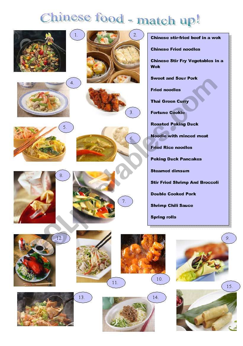 Chinese food worksheet