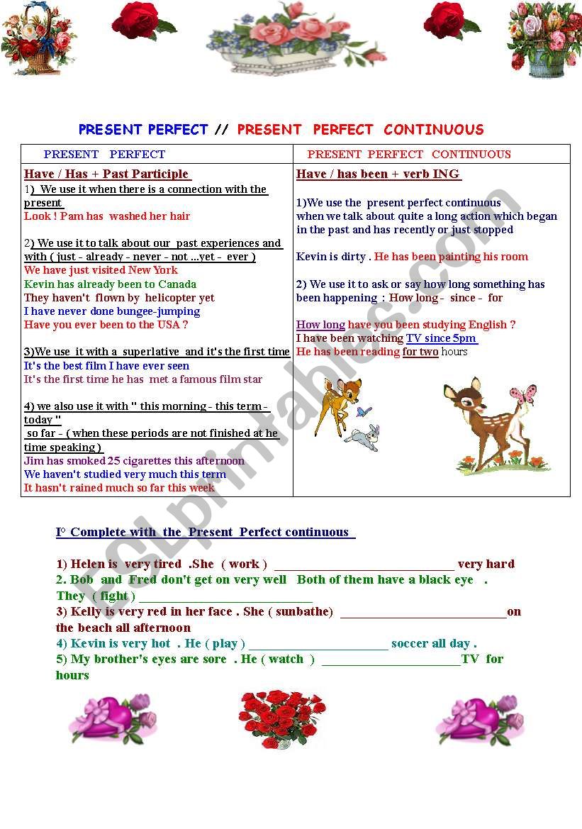 Present Perfect  versus Present Perfect Continuous  : 4 pages of exercises 