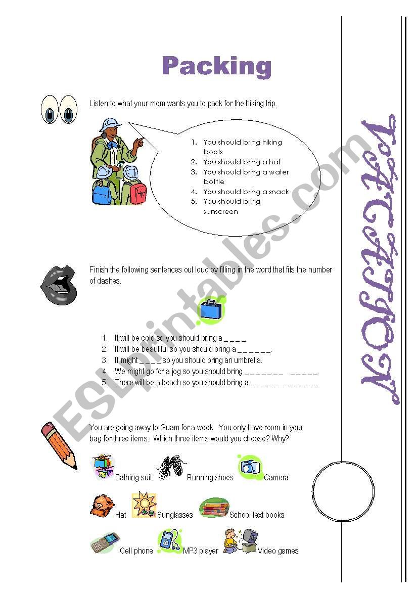 Packing: Vacation worksheet