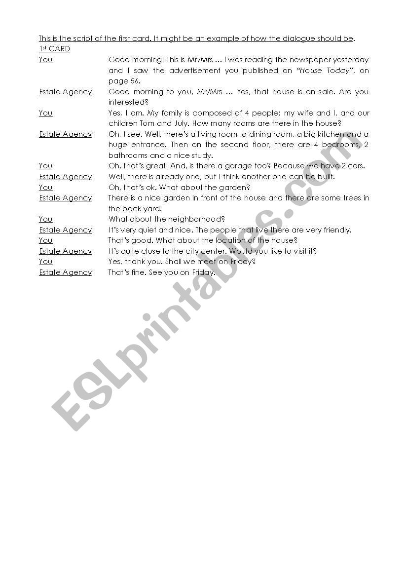 Role Play worksheet