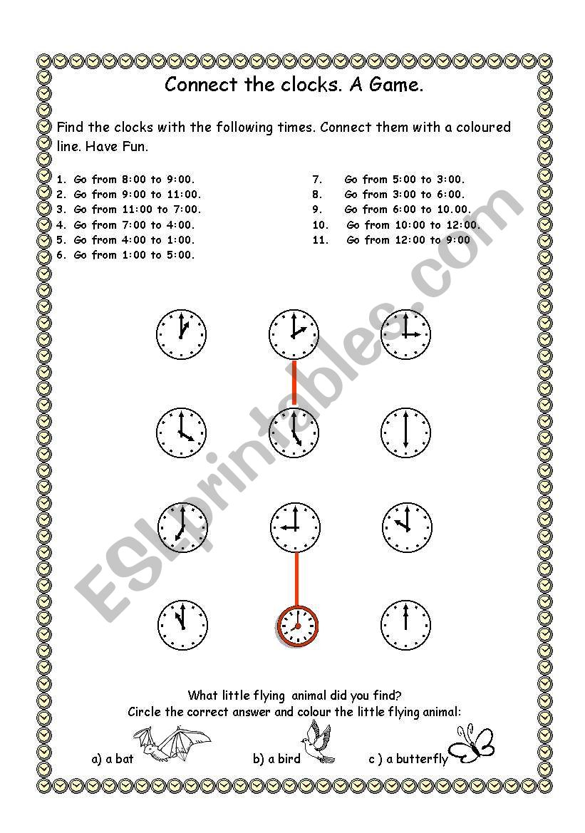 Connect The Clocks worksheet