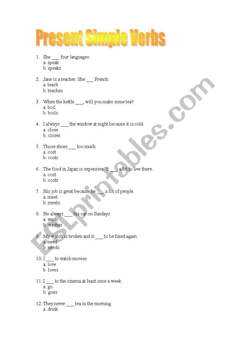 Present Simple worksheet