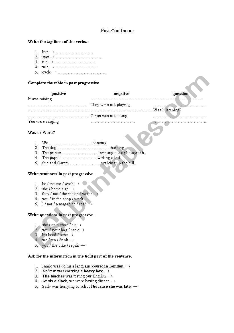 Past Continuous worksheet