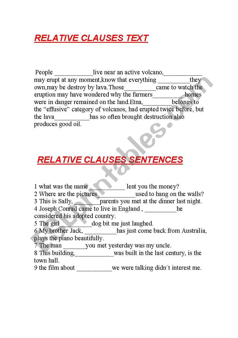 relative clauses worksheet