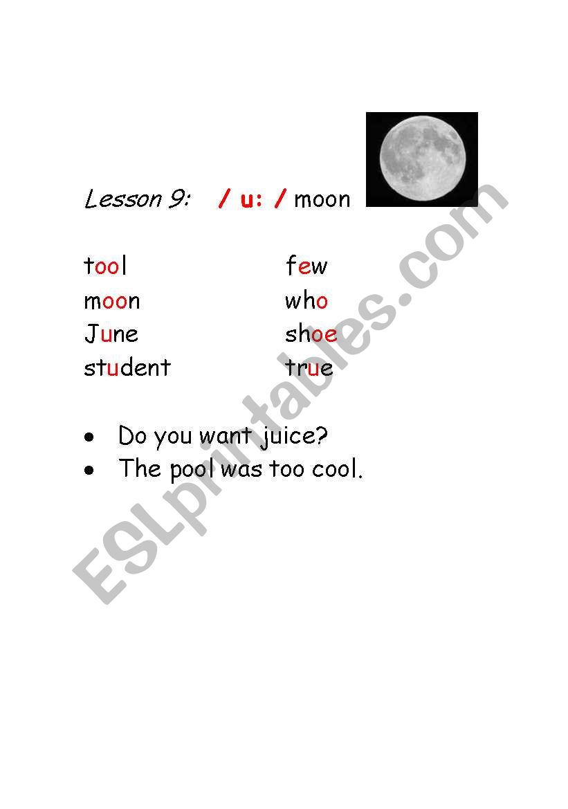 Phonetics-vowels- sound /u:/ worksheet