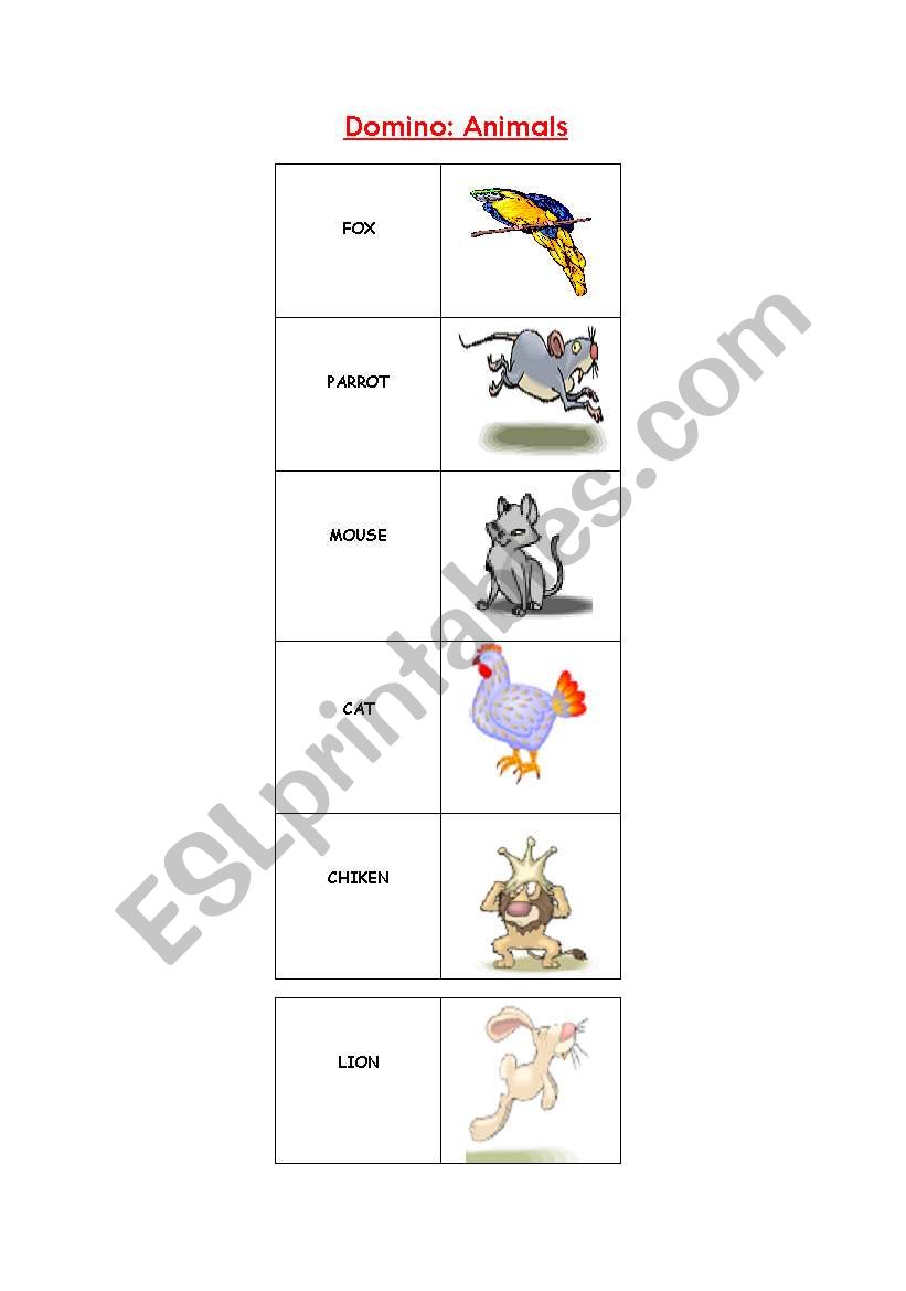 Animals Domino Cards worksheet