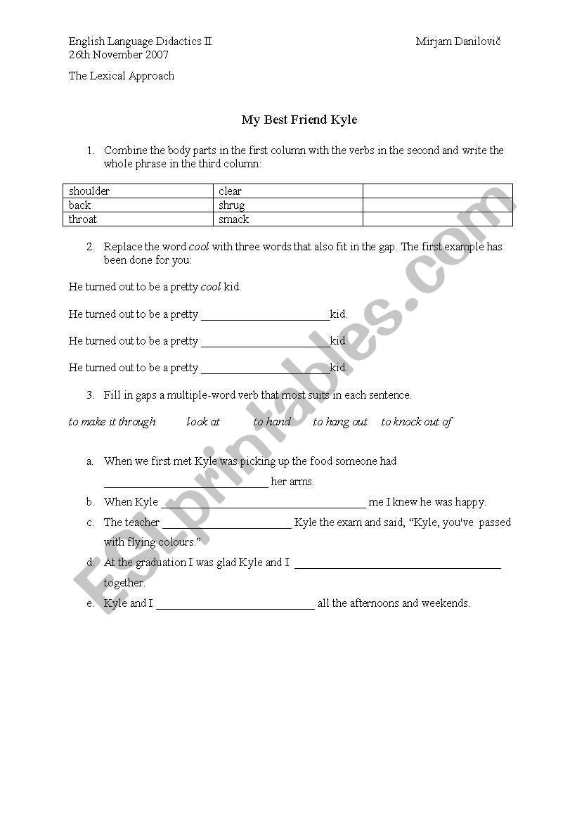 My friend Kyle worksheet