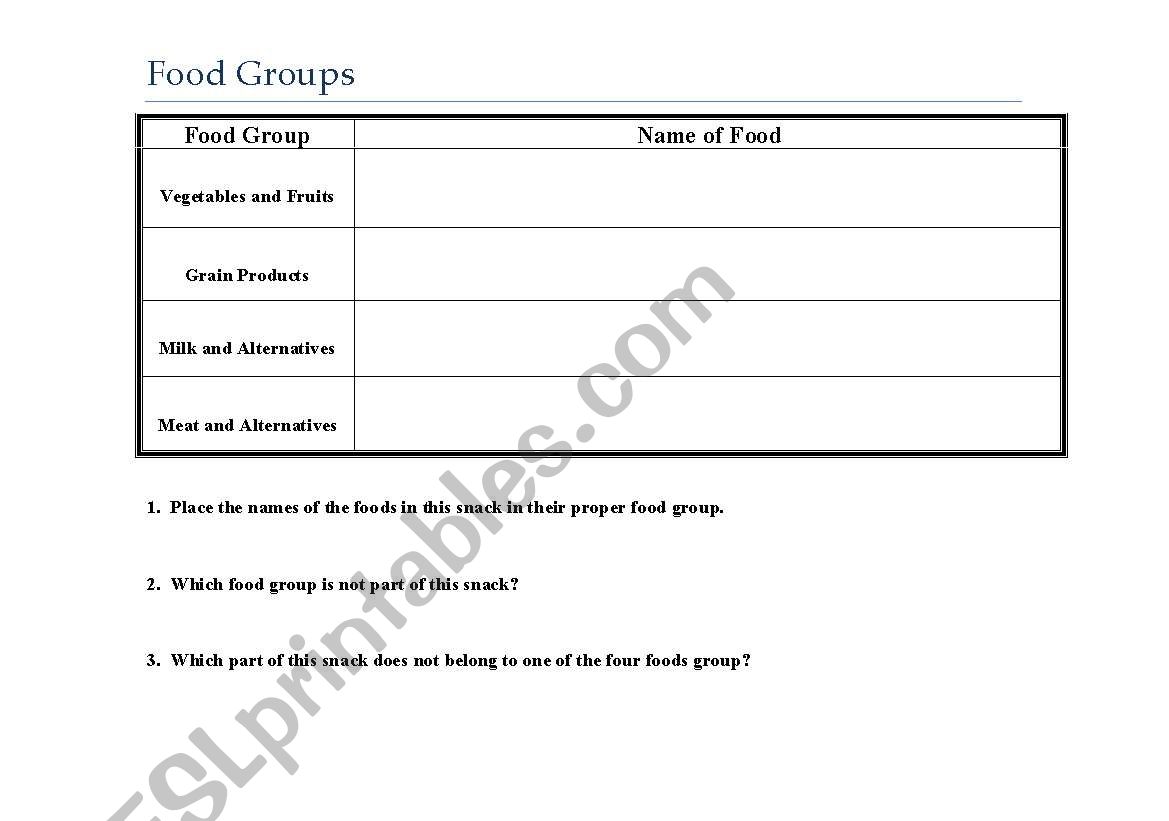 Food Groups worksheet