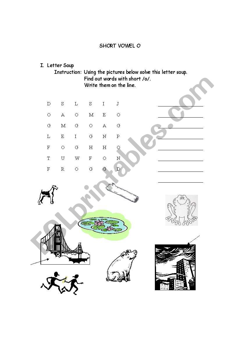 Short Vowel o worksheet